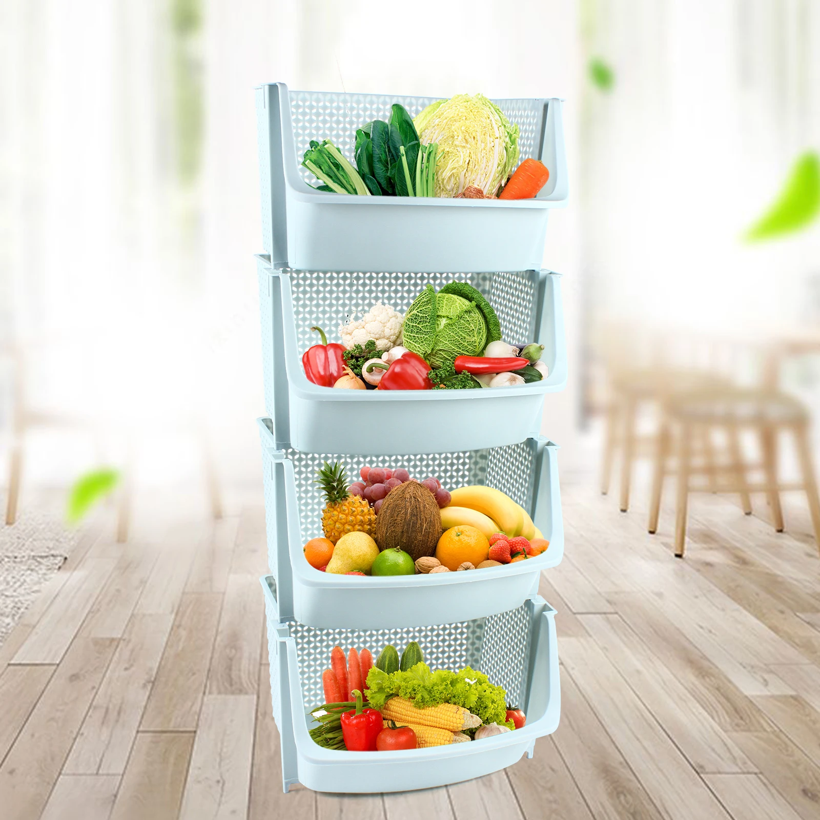 4 Grid Multifunctional Plastic Storage,Toy Vegetable and Fruit Storage Shelf Organizer