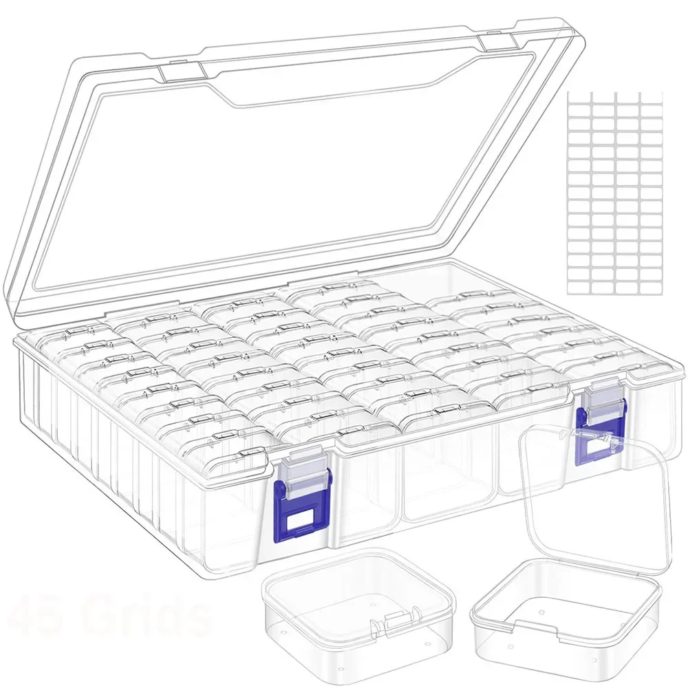 Transparent Storage Box with Lid - Portable Handicraft Organizer, Adjustable Compartments, Stackable Beads and Jewelry Box, Suit