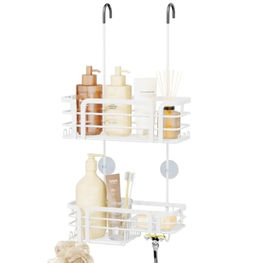 

Shower Caddy Hanging Organizer - Over the Door Shower Caddy with Soap Holder, 11 Hooks, 2 Installation Ways, Stainless Steel Ru