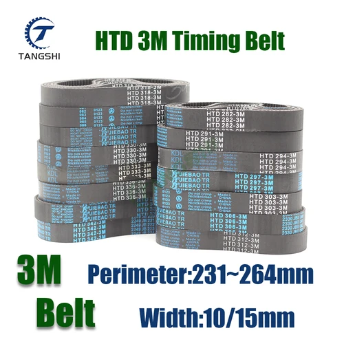 Correa dentada de goma de bucle cerrado HTD 3M longitud 231/234/237/240/243/246/249/252/255/258/261/264mm ancho 10/15mm 3M correa síncrona