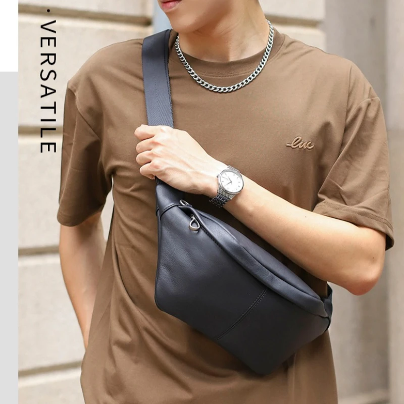 

Men's Genuine Leather Chest Bag - Large Capacity Shoulder Bag, Casual Trendy Versatile Crossbody Bag for Phone Storage
