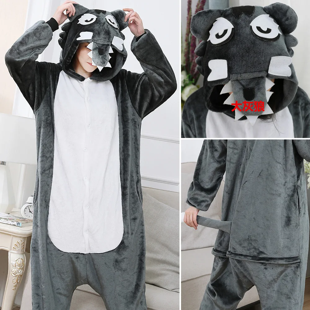 

Wolf Onesies Kigurumi Flannel Cartoon Pajamas Women Men Animal Pyjamas Homewear Christmas Halloween Party Anime Cosplay Costume
