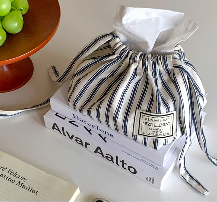 Cotton Striped Tissue Bag Storage Bag Car Napkin Paper Case Home Organizer Nordic Decoration Accessories For Livingroom