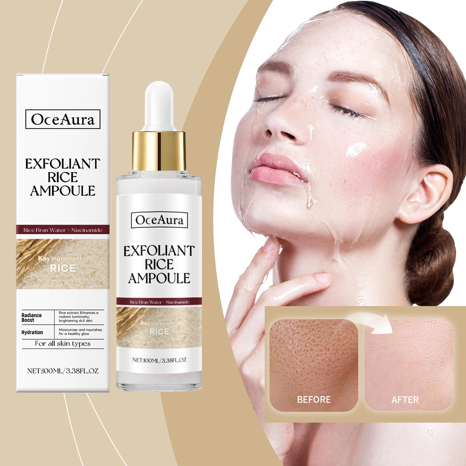 

OceAura Rice Moisturizing Exfoliating Liquid Moisturizing and Hydrating Mild Exfoliating and Care for Soft Skin Moisturizing