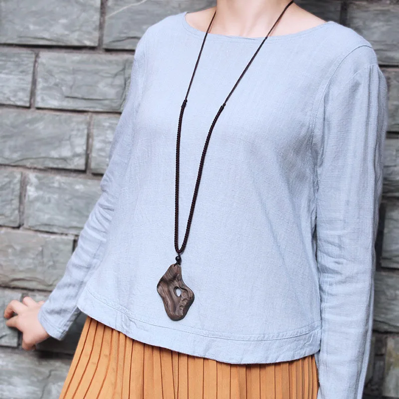 Vintage Long Sweater Chain Necklace Women's Ethnic Style Simple Sandalwood Handmade Wooden Pendants Clothing Accessories Sd93239976e74487c8bcc7a16d25218a2b