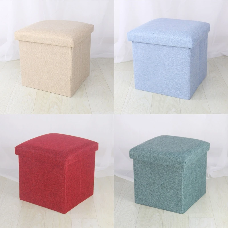 A0KE 25cm Folding Square Stool Storage Cube Padded Seat Multifunction Solid Color Bench Sofa Foot Rest Chair Toys Organizer