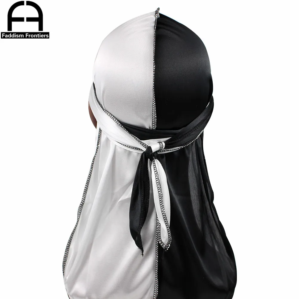 Unisex Männer Zwei Töne Seide Durag Außennähte Seidige Durags Bandana Kopfbedeckung Turban Hut Wellen Kappe Lange Riemen Du Rag – Detail 5