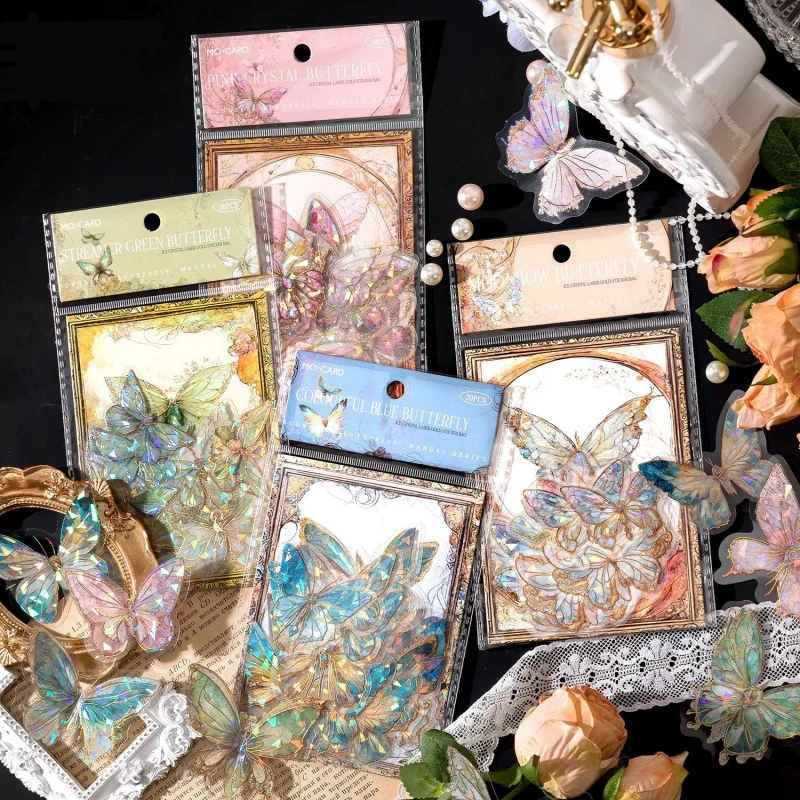 20 Pcs Laser Butterfly Stickers Gift albums Decorative Materials Handicrafts Decorative Stickers School Gifts