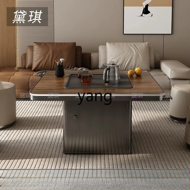 LHM   Walnut Balcony Tea Table Modern Light Luxury Wood Grain Slate Tea Table Household Tea Table