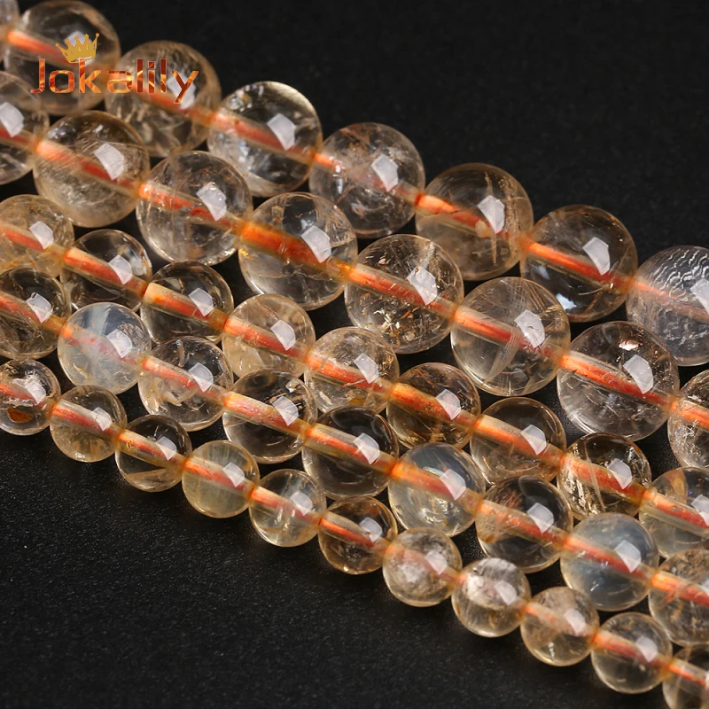 

Natural Citrines Quartz Crystal Stone Beads for Jewelry Making Round Loose Spacers Beads DIY Bracelets Necklaces 6 8 10 12mm 15"