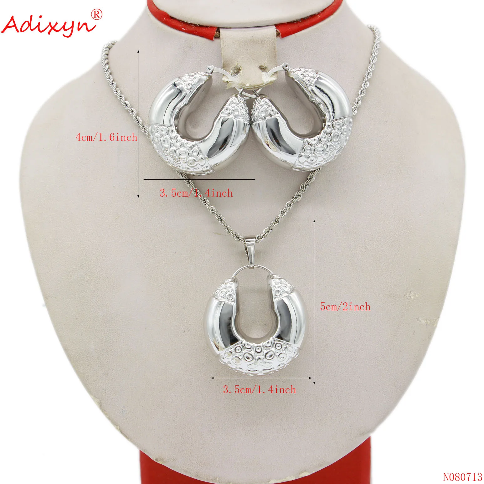 Adixyn-Juego de joyas de Color plateado para mujer, pendientes africanos, cadena colgante, regalos de boda árabes etíopes, N080713