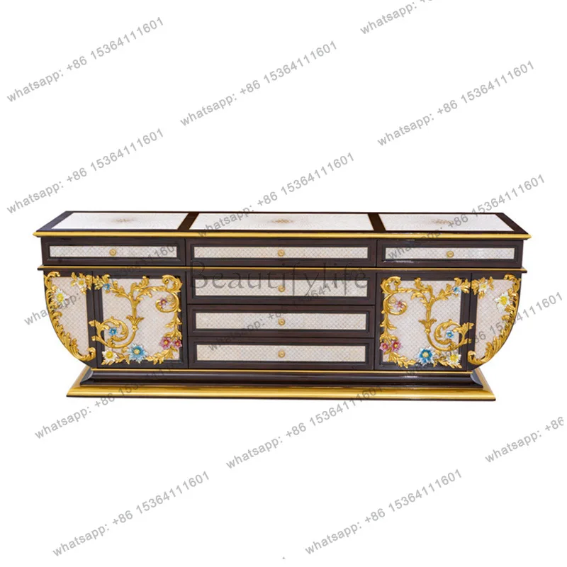 French court style mahogany carved shell parquet foyer entrance cabinet decorative cabinet