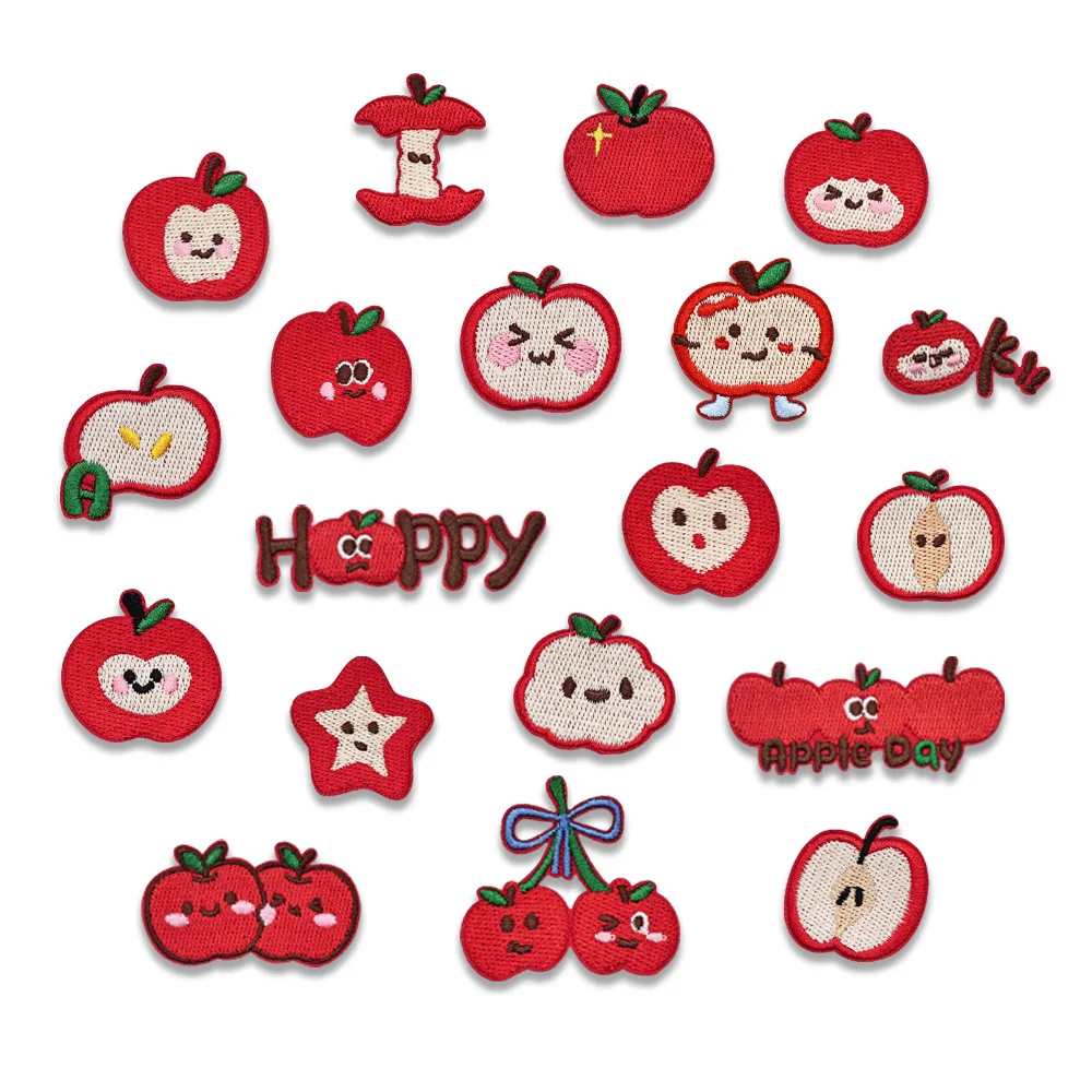 Cartoon Apple Embroidery Patches DIY Backpack T-shirt Bag Fruit Stick on Patch Sticker Sewing Craft Decor Repair Applique Badges