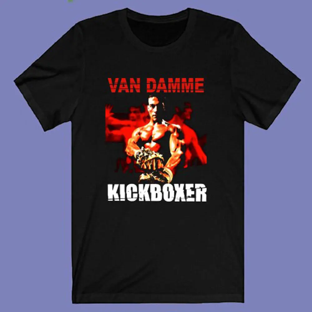 كيك بوكسر ركلة الملاكم فان دام Bloodsport فيلم الرجال تي شيرت رخيصة مادة البوليستر س الرقبة قصيرة الأكمام المحملة الجرافيك القمم