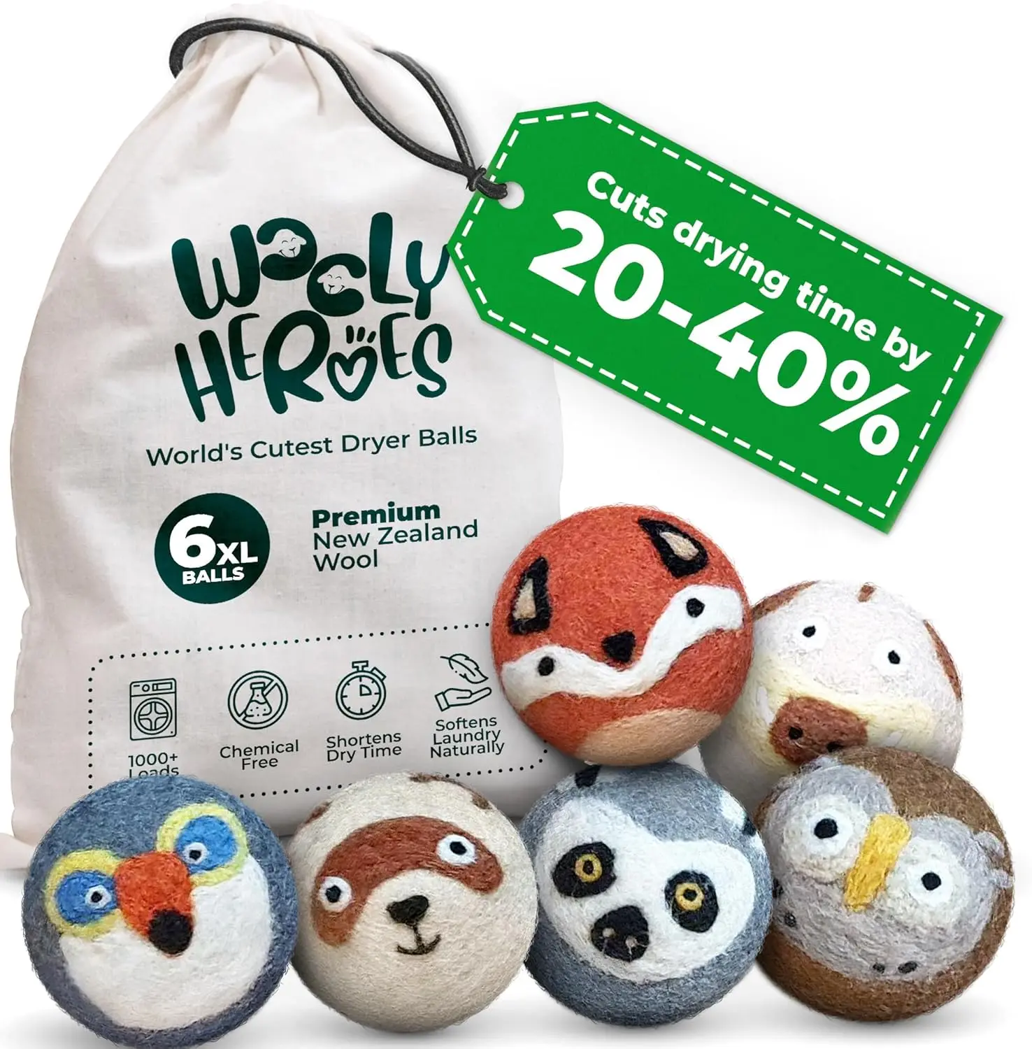 

XL Wool Dryer Balls 6-Pack, Reusable Laundry Softener & Static Reducer, Eco-Friendly and Safe for Sensitive Skin