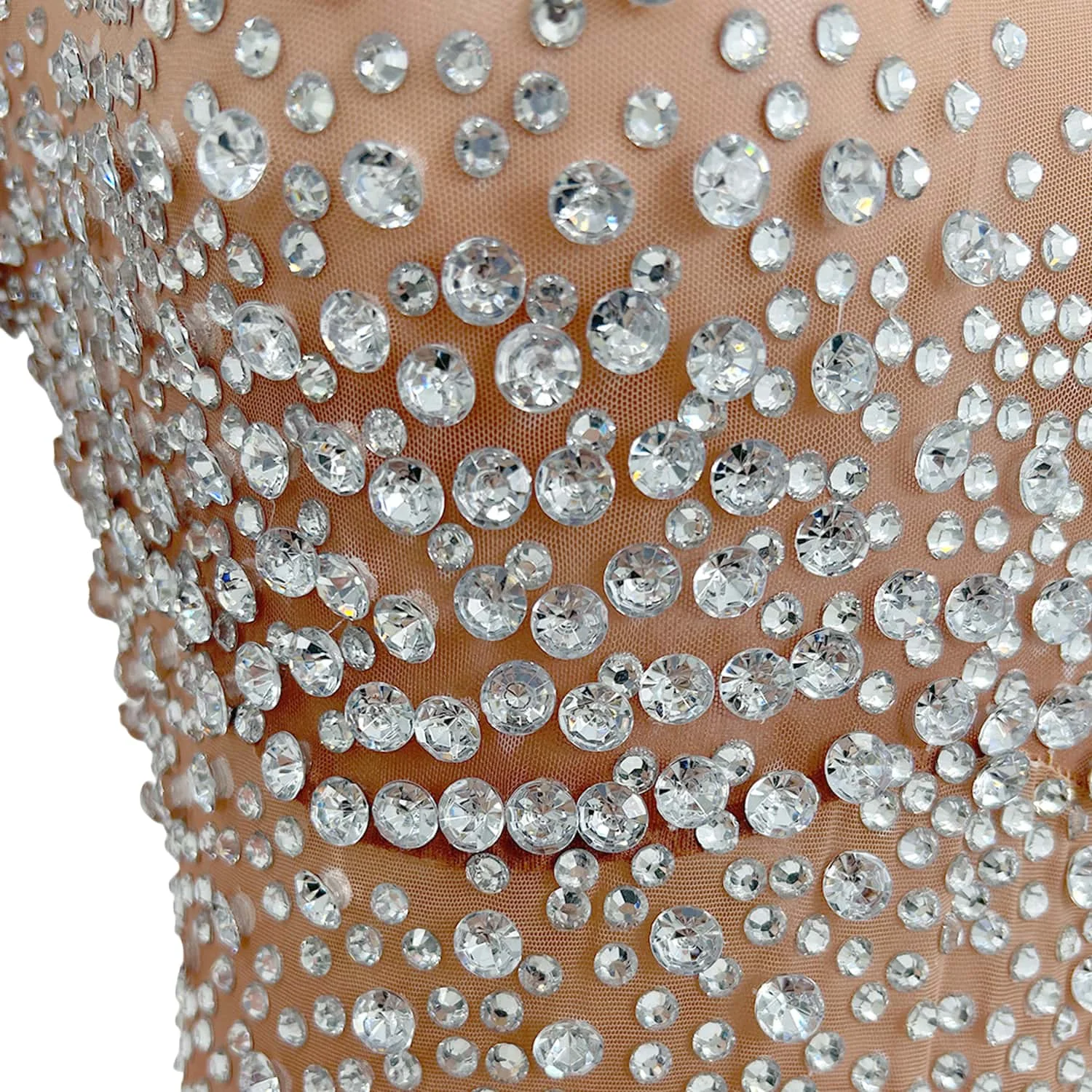 Sparkly Rhinestones Sheer Mesh Jumpsuit Gloves Women Sexy Performance Dance Costume Nightclub Stage Show Jumpsuit Tiaotiaotang