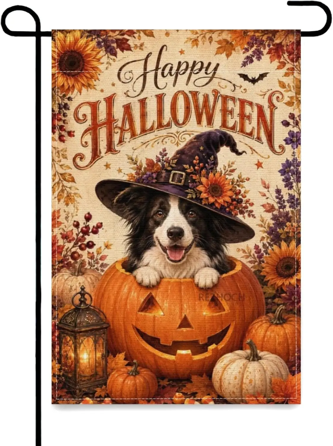 Happy Halloween Cute Border Collie Dog Garden Flag 12x18 Inch,Fall Harvest Pumpkin Outdoor Yard Decor,Rustic Farmhouse Autum aaz