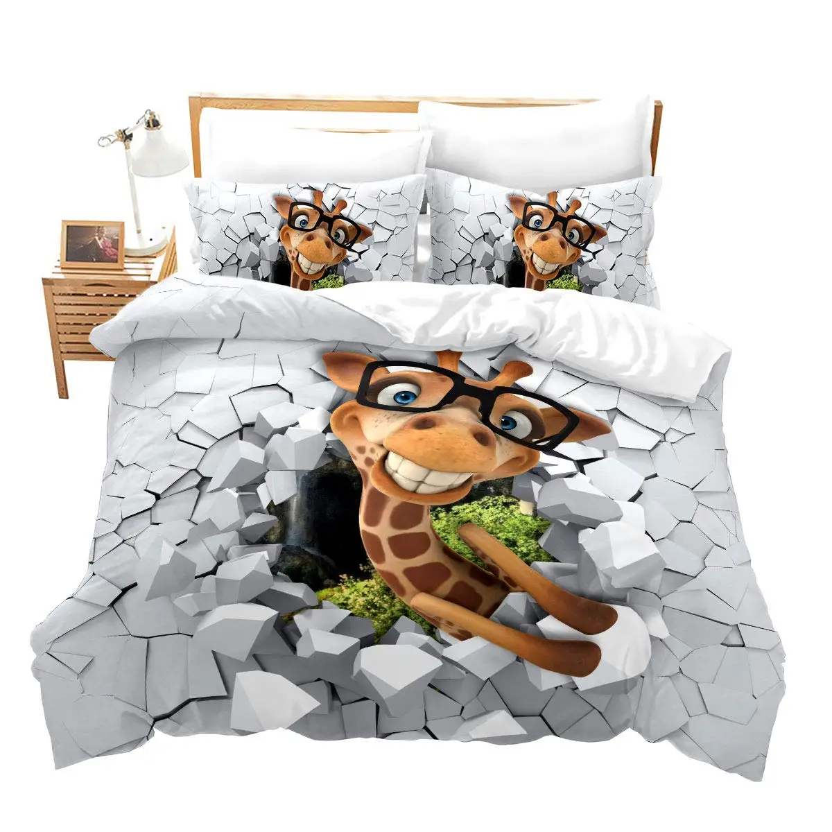 

Giraffe Duvet Cover Queen,Tropical Wild Animal Comforter Cover 3pcs, Soft Bedding Set,Romantic Giraffe Bedroom Decor Quilt Cover