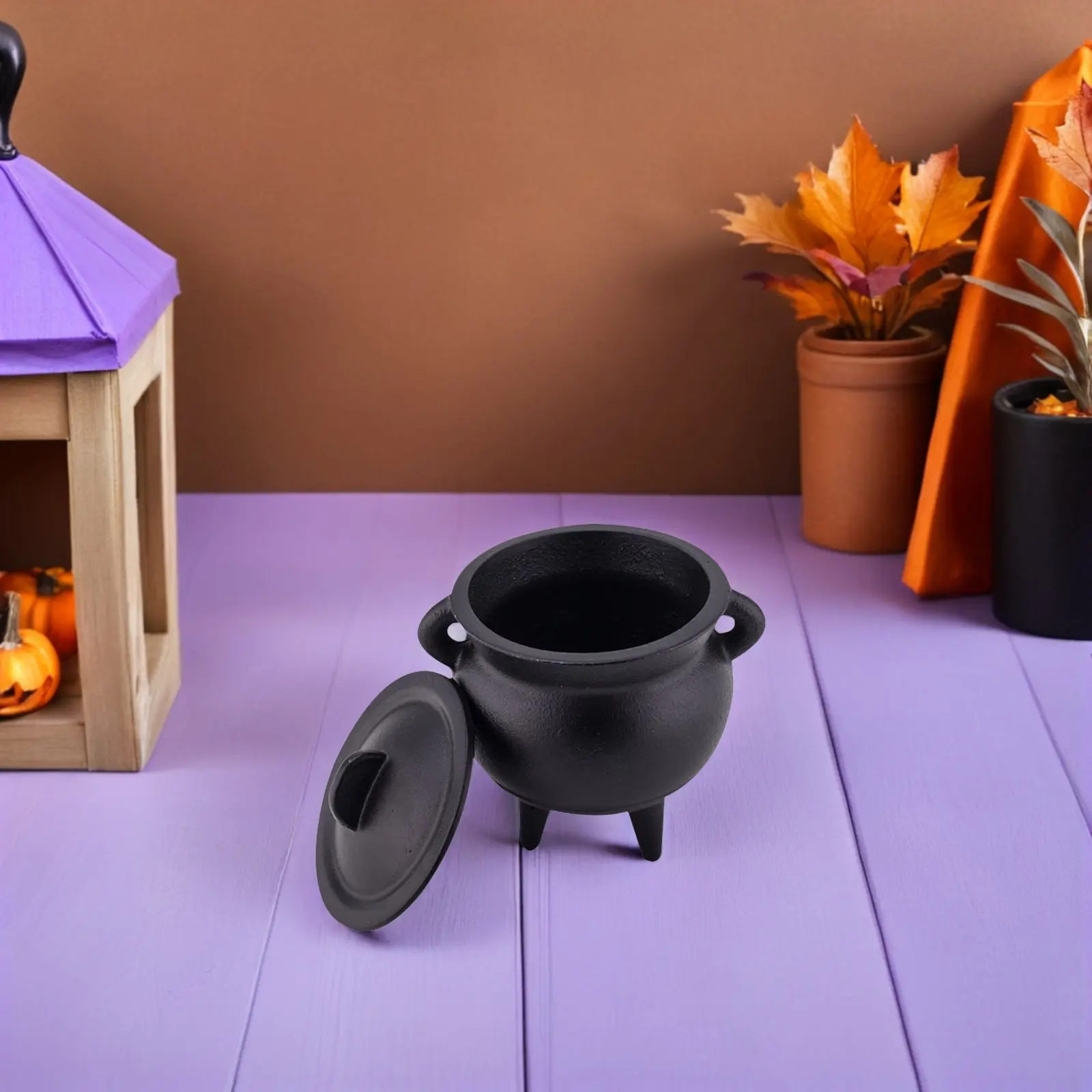 Black Cast Iron Cauldron Small Incense Burner with Lid Sage Smudge Palo Santo Resin Smudge Bowl Holder Cauldron with Lid