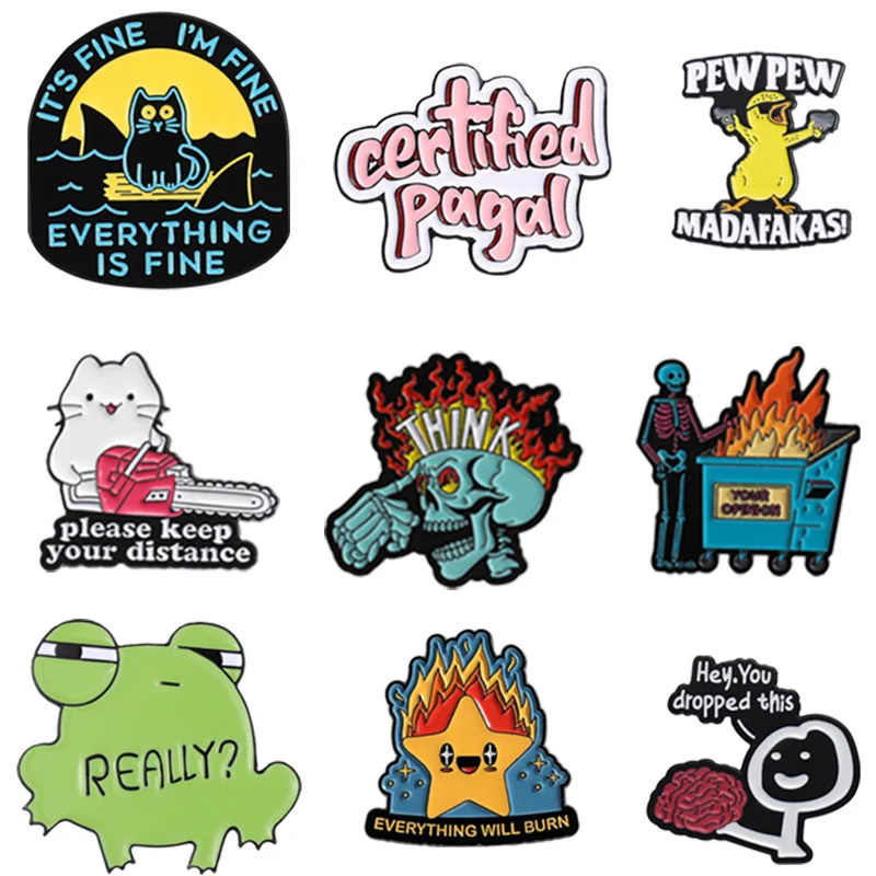 Pines Enamel Pin Fun Quirky Metal Brooch Combination Skull Frog Cartoon Pattern Personalized Badge Accessory Badges on Backpack