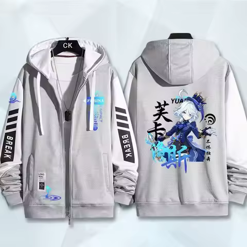 Anime Genshin Impact Furina Hooded Jackets Men Women New Fashion Hoodies Sportswear Boys Girls Teenage Zip Hoodie Sweatshirt