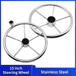 5 Spoke 15 inch Marine Stainless Steel Steering Wheel Marine Boat Yacht Steering Wheel With Control Knob Boat Accessories
