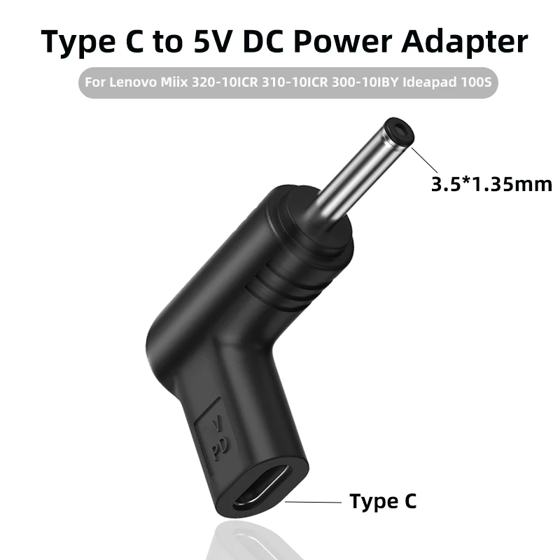 USB C to 5V DC Power Adapter Connector PD 3.5*1.35mm Type C Converter for Lenovo Miix 320-10ICR 310-10ICR 300-10IBY Ideapad 100S