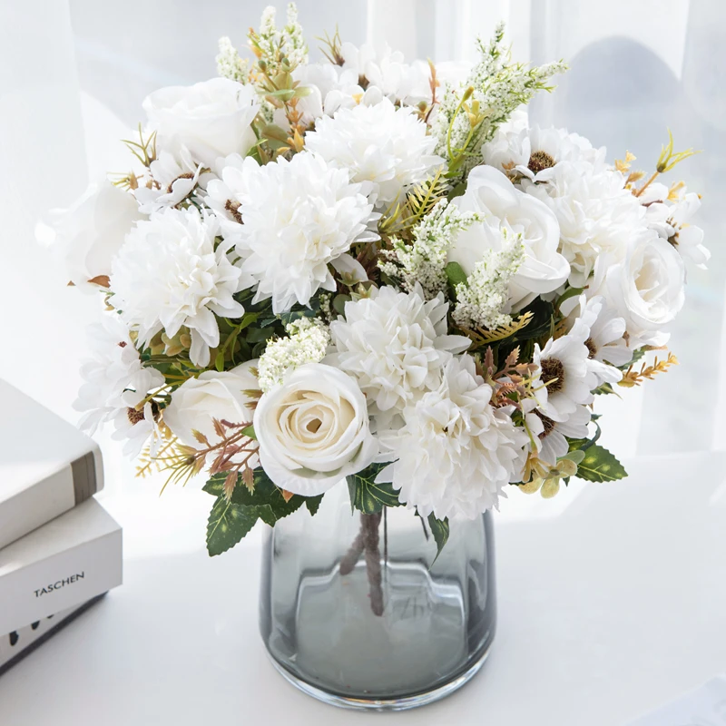 1PC Künstliche Blumen Günstige Neue Jahr Dekoration Hochzeit Garten Pfingstrose Bogen Weihnachten Hause Gefälschte Seide Rose Hortensien Vase für – Detail 14