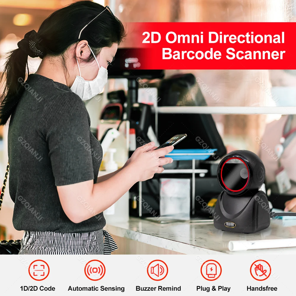 Platform 2D Barcode Scanner Omnidirectional Scanning Handfree 1D 2D QR Code Reader Usb Wired Automatic Sensing Retail Store