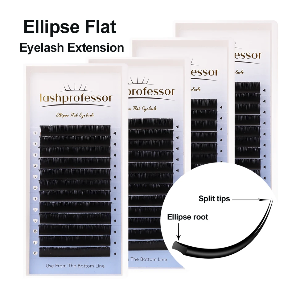 Lashprofessor Ellipse Flat Eyelash Double Split Tips C CC D DD 0.15MM 0.20MM Matte Flat Lashes Makeup Eyelash Faux Mink Lashes