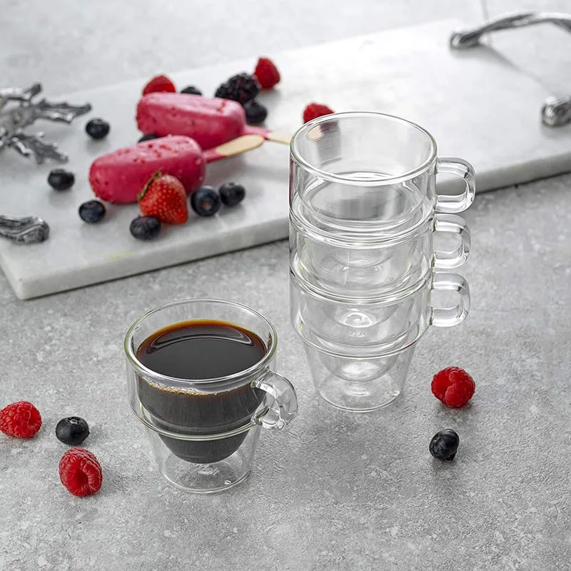 Double Wall Stackable Glass Cup Creative Thickened Models of Household Water Cup Borosilicate Heat-resistant Glass Coffee Cups