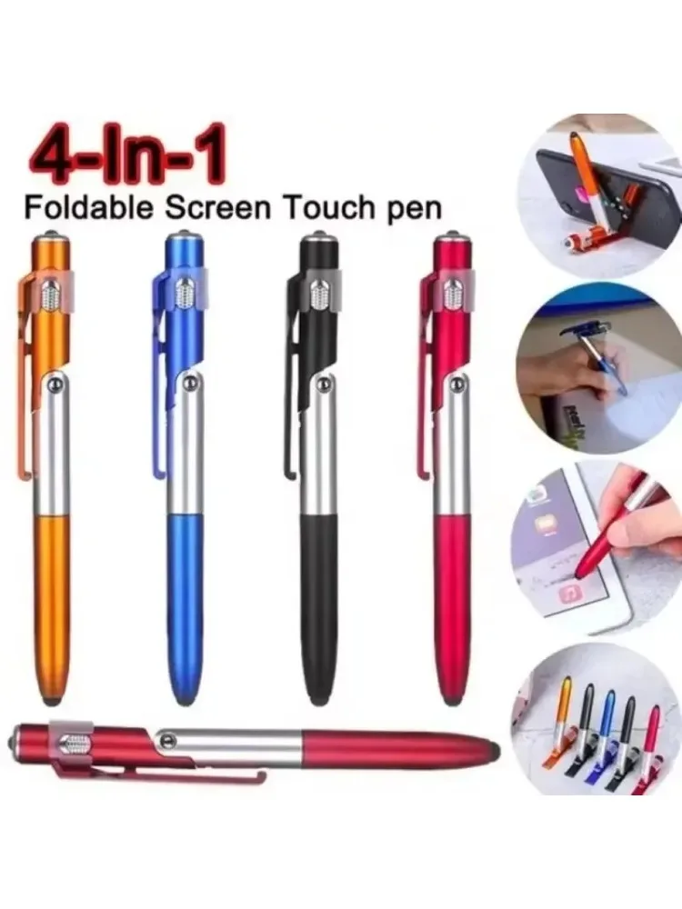 Stylet à bille pliable multifonction 4 en 1 (lampe de poche + Support) pour tablette et téléphone portable
