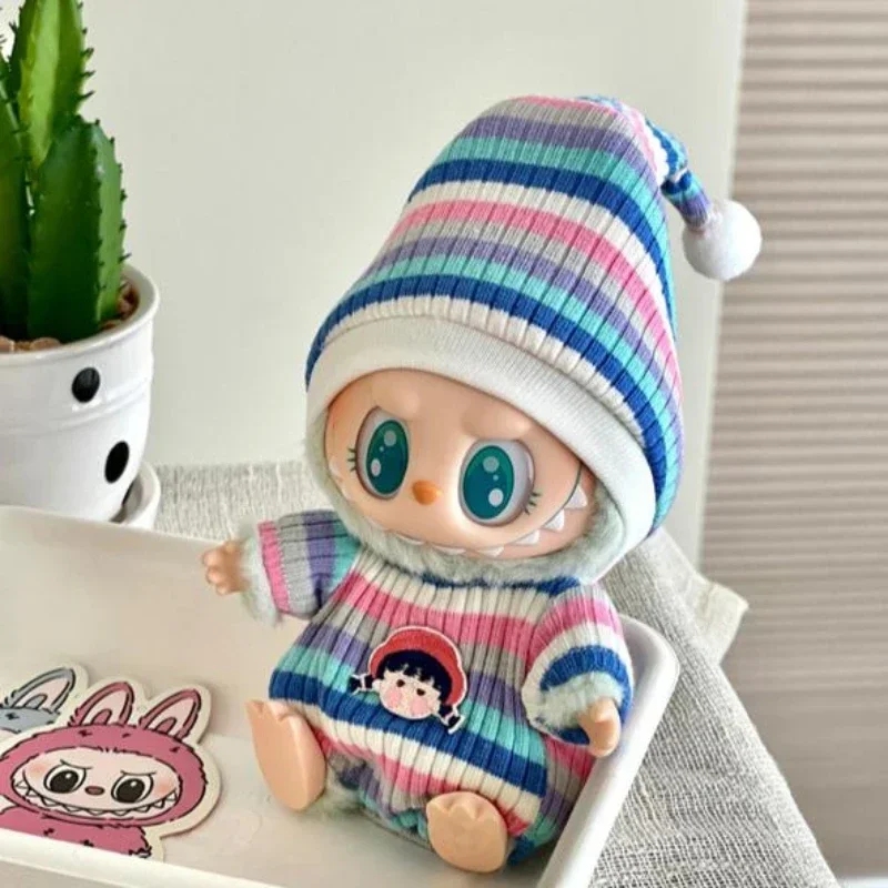 Mini ropa de muñeca de peluche de 17cm, accesorios de atuendo para Corea, Kpop, Labubu, ídolo, fiesta sentada V1 V2, conjunto de sombrero y mono de otoño, ropa