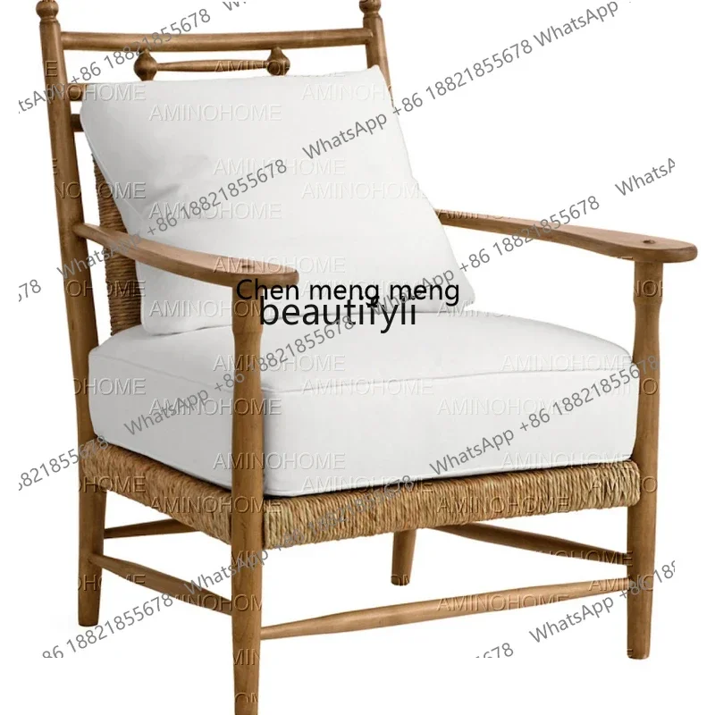 

182QMid-Ancient Woven Rattan Chair Armchair Solid Wood Rattan Single-Seat Sofa Chair Designer Leisure Chair