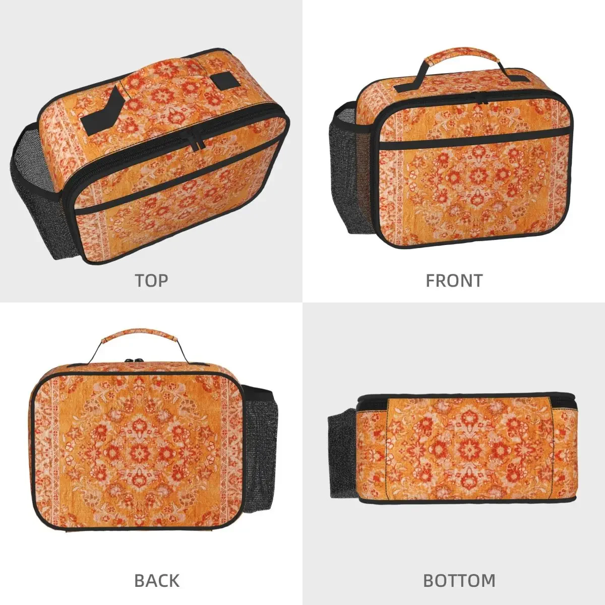 Orange Bohemian Berber Traditional Moroccan Style Design Insulated Lunch Bag for Women Children Food Boxes Thermal Lunch Box