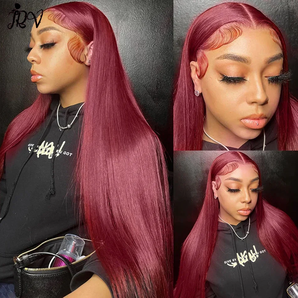 

99j Straight Lace Front Wigs Human Hair 350 13X4 HD Transparent Lace Frontal Wigs 180% Density Pre Plucked with Baby Hair Wigs