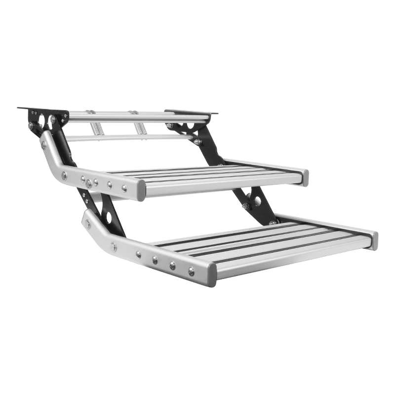 484mm RV Camper Steps with LED Light Non-Slip Manual Double Layer Folding Step for Caravan Camping Travel Trailers