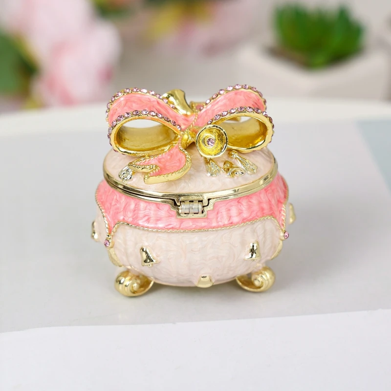 New Style Round Bow Design Enamel Jewelry Box Valentine's Day Gift Box