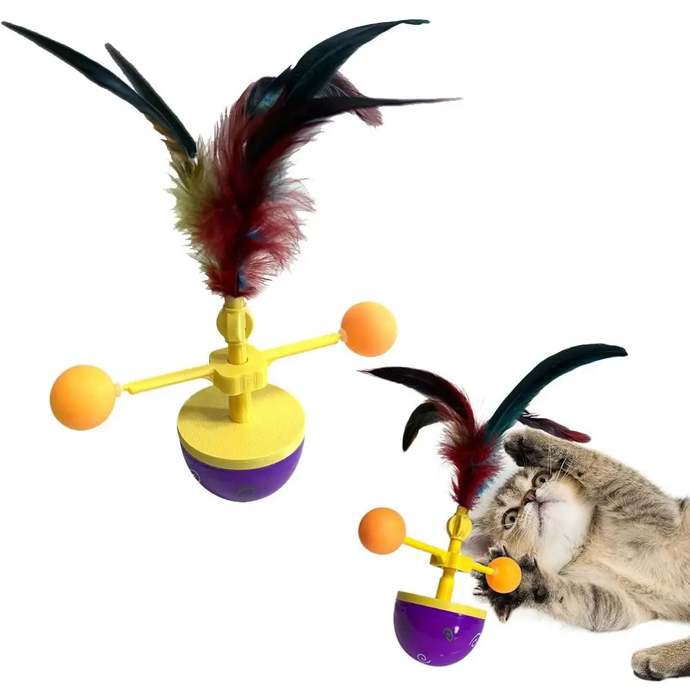 

Colorful Feather Interactive Cat Toys Ball Track Smooth Slide Cat Teaser Tumbler Multi-functional Rotating Pet Fun Roller