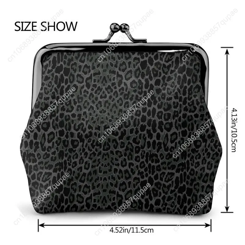 สีดําเสือดาวพิมพ์หนังกระเป๋าเหรียญขนาดเล็ก Kiss-Lock เปลี่ยนกระเป๋า Clasp ปิดหัวเข็มขัดกระเป๋าสตางค์สําหรับผู้หญิงของขวัญ