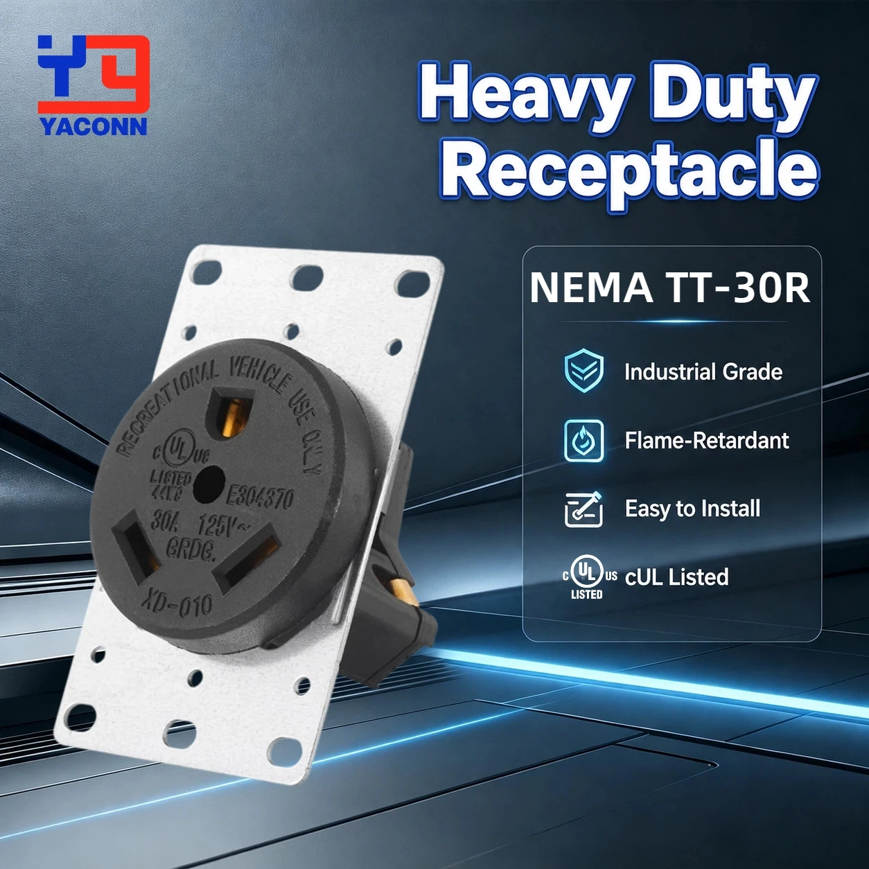 US NEMA TT‑30R Outlet 30A 125V 2-Pole 3-Wire Industrial Grade Receptacle for EV Charger, Dryer, Welder