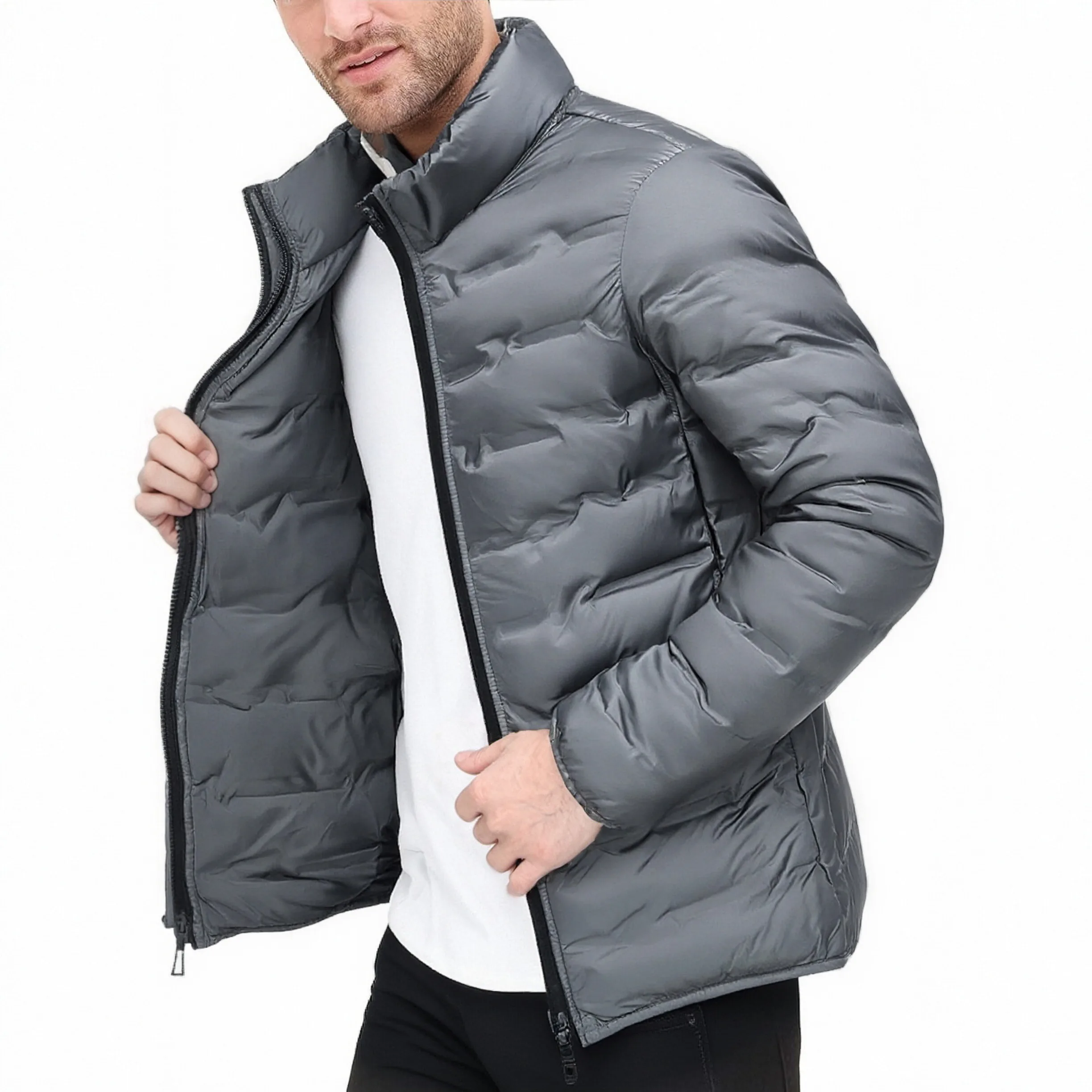 سترة شتوية عصرية بياقة واقفة للمشي لمسافات طويلة ورياضة مقاومة للبرد سترات مبطنة كاجوال للأعمال خفيفة الوزن من الجرافين الناعم