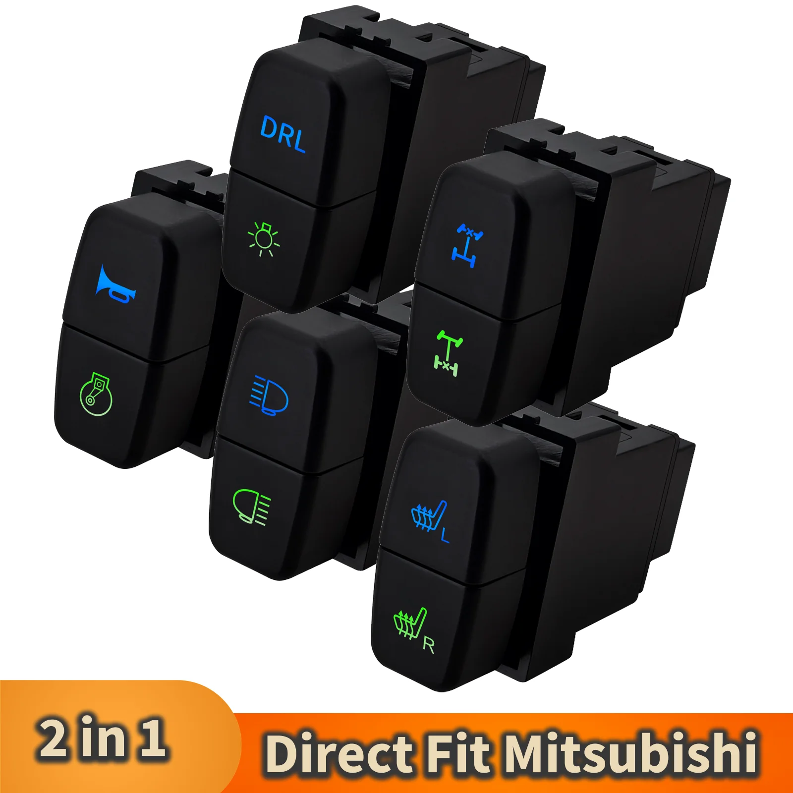 2-in-1 Push Button Switch Blue Green Light 12V ON-OFF Car LED Switch for Mitsubishi Pajero Challenger Triton ML MN ASX Galant