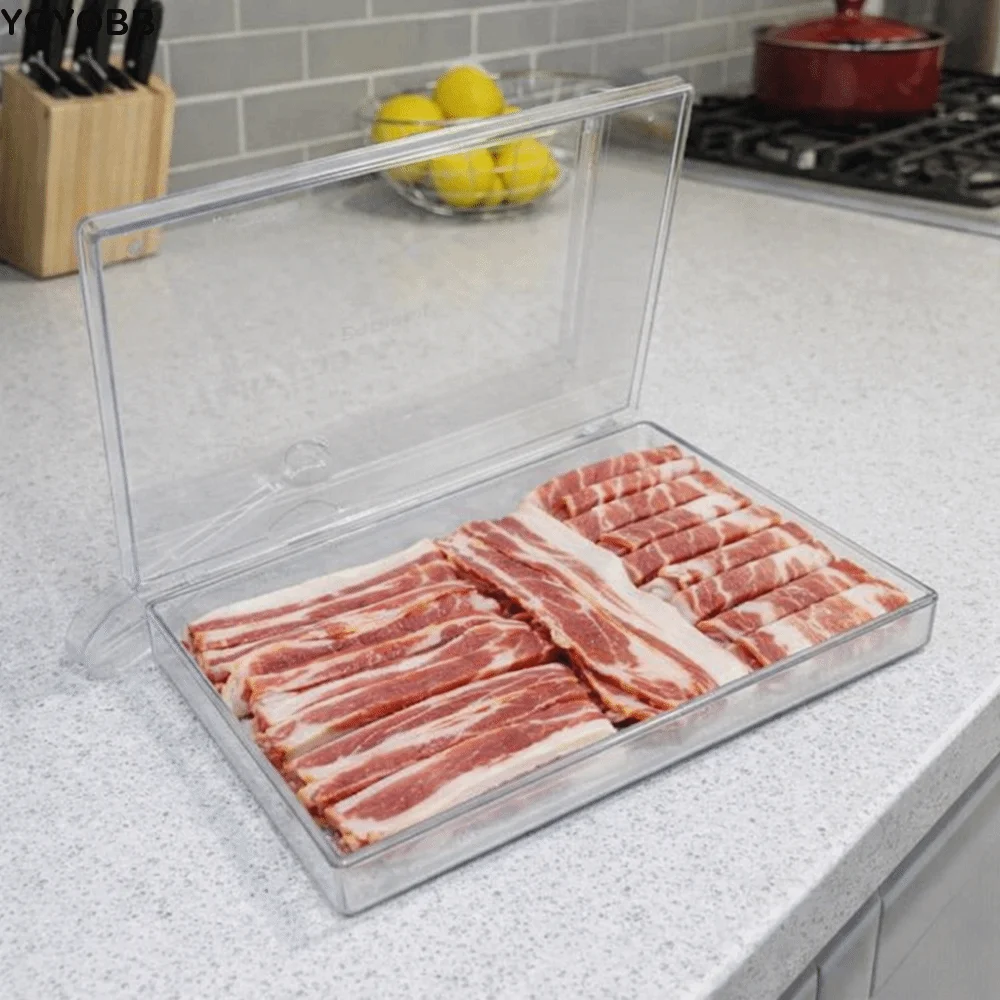 Plastic Bacon Storage Container Clear Lids Keep Fresh Lunch Meat Container Large Capacity with Tong Food Storage Box Kitchen