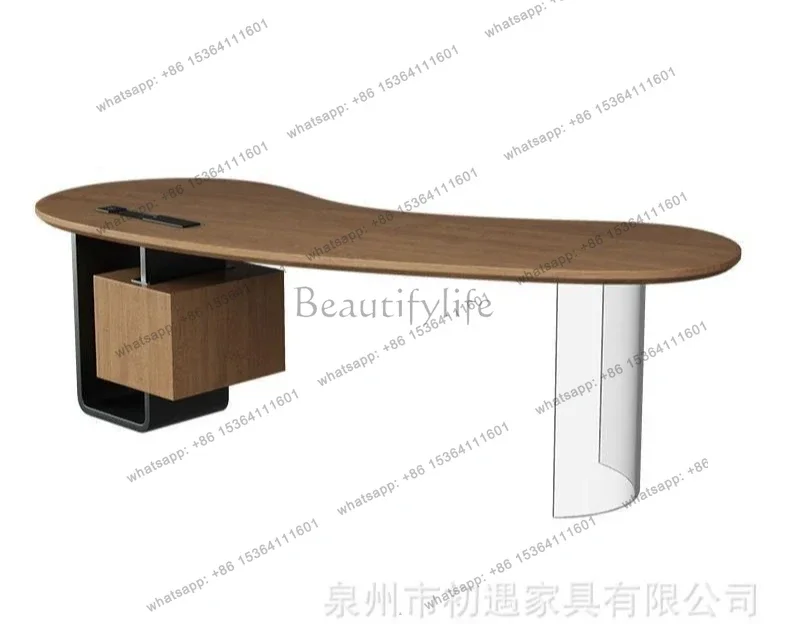 

Solid Wood Curved Boss Table Light Luxury High Sense President's Office Computer Desk Modern Simple Commercial Desk Work