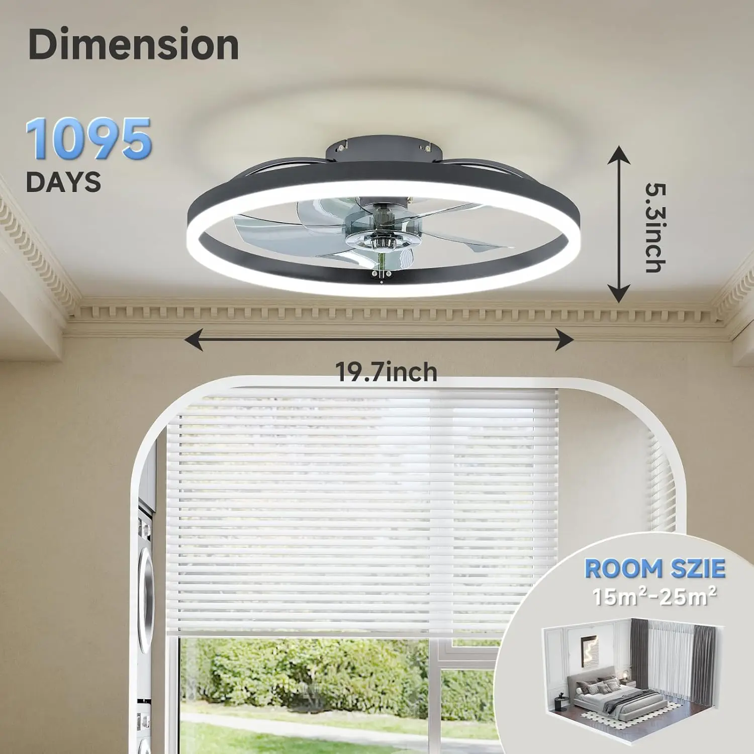 Modern ceiling fan with light and remote control, 19.7 "low-specification ceiling fan, with 6-speed and dimmable LED, APP  3CCT image 5