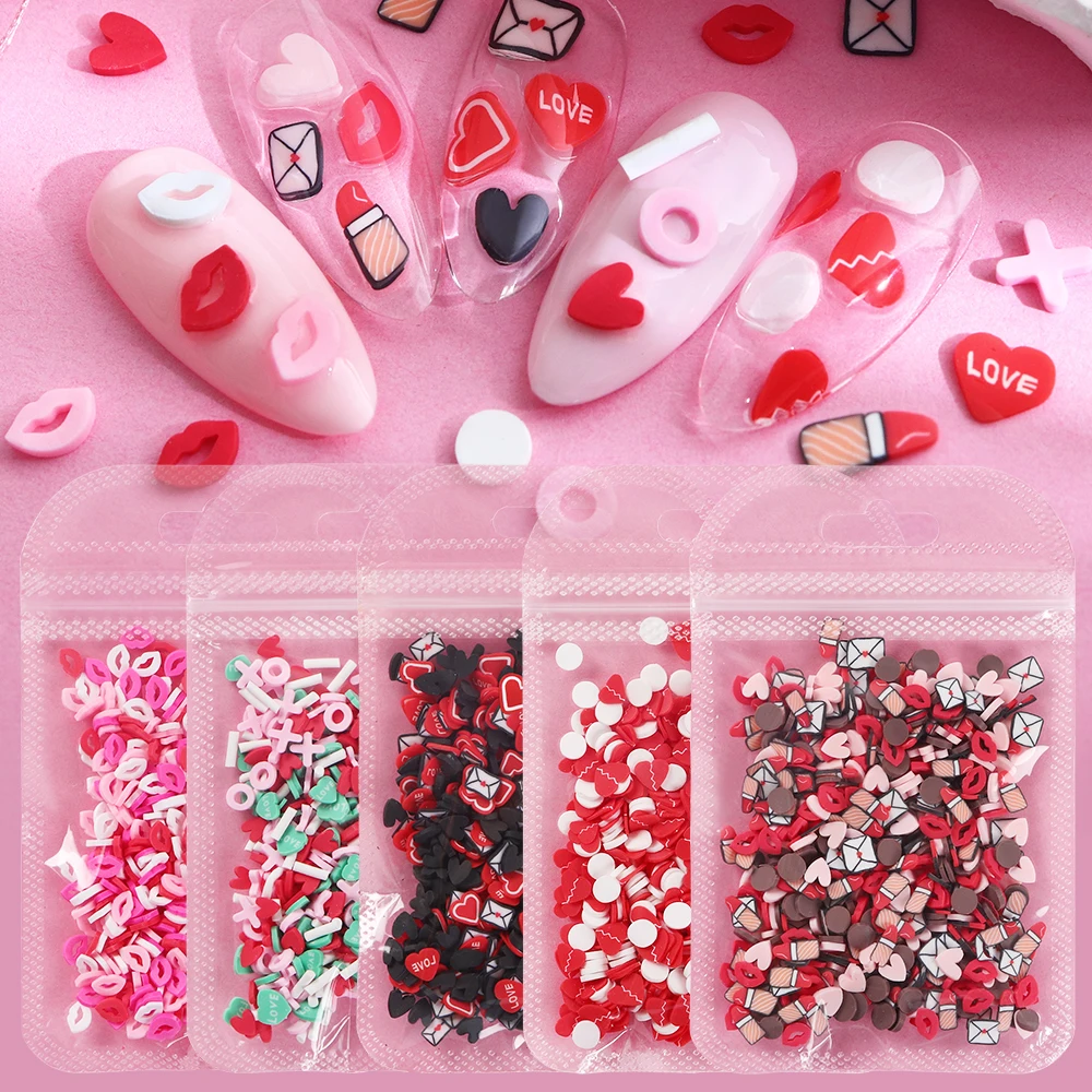 10g Mixed Soft Clay Slices Nail Art Decorations Lovely Cute Love Letter Lipstick Valentines Manicure Design Nails Art Accesorios