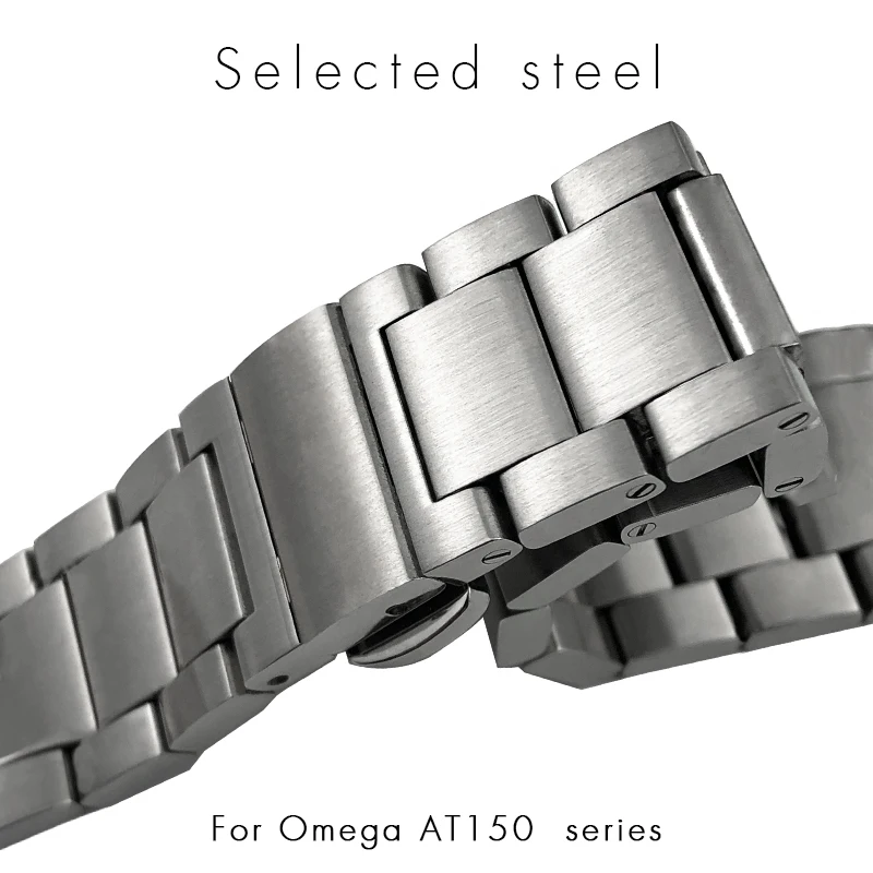 PCAVO 20mm Solid Stainless Steel Watchband for Omega Seamaster AT150 Aqua Terra Silver Metal Bracelet Watch Strap Tool