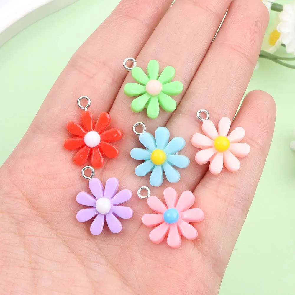 6/24/50pcs Multi-color Resin Flower Shaped Pendant, for DIY Earrings, Bracelet, Valentine's Day, Mother's Day, Thanksgiving Gift