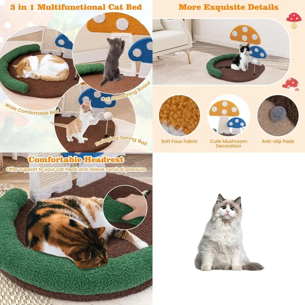 

Большая когтеточка из сизаля с широкой платформой, пружинным шариком и интерактивными игрушками